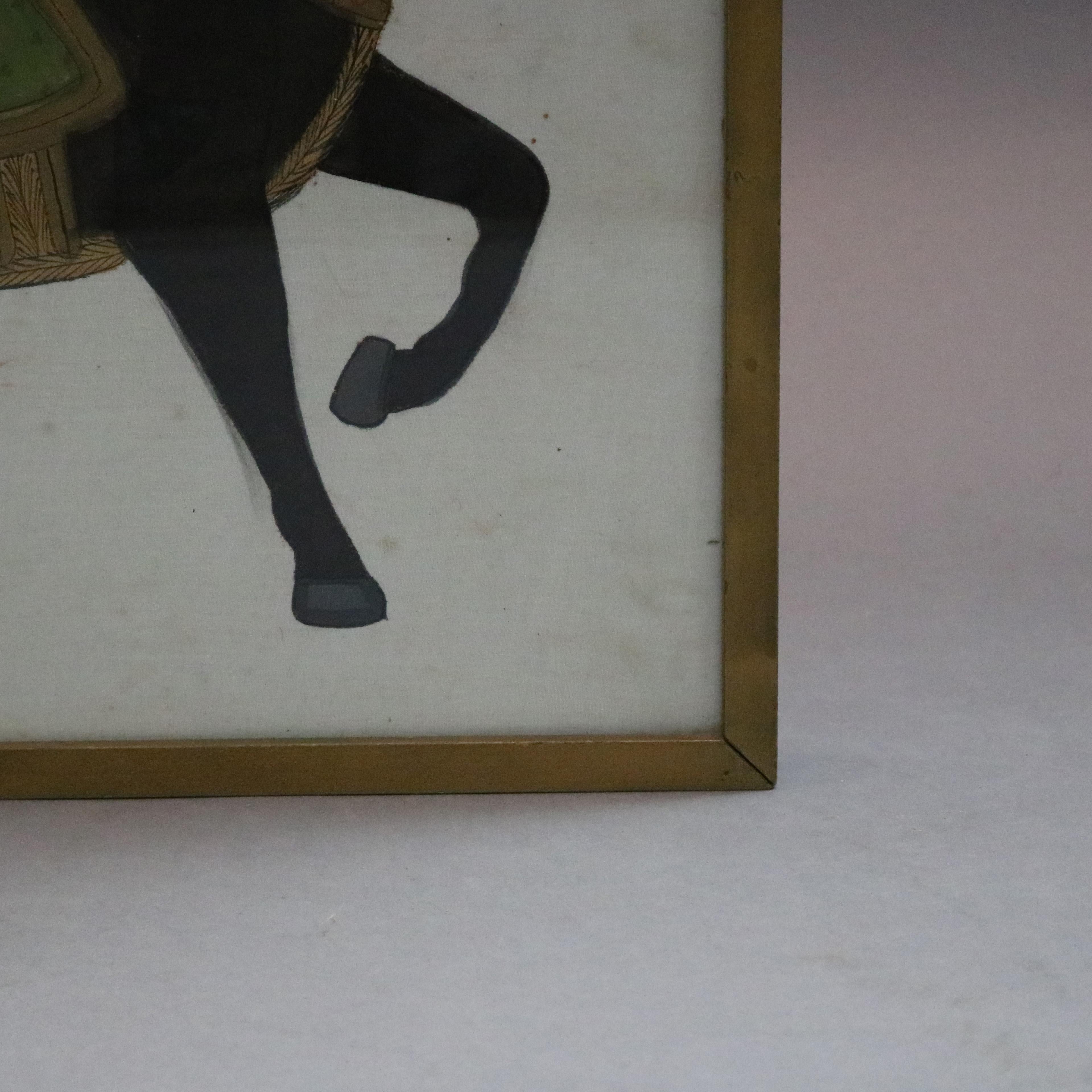 Hand-Painted Antique Chinese Tang Dynasty Horse Portrait Watercolor Painting, 19th Century