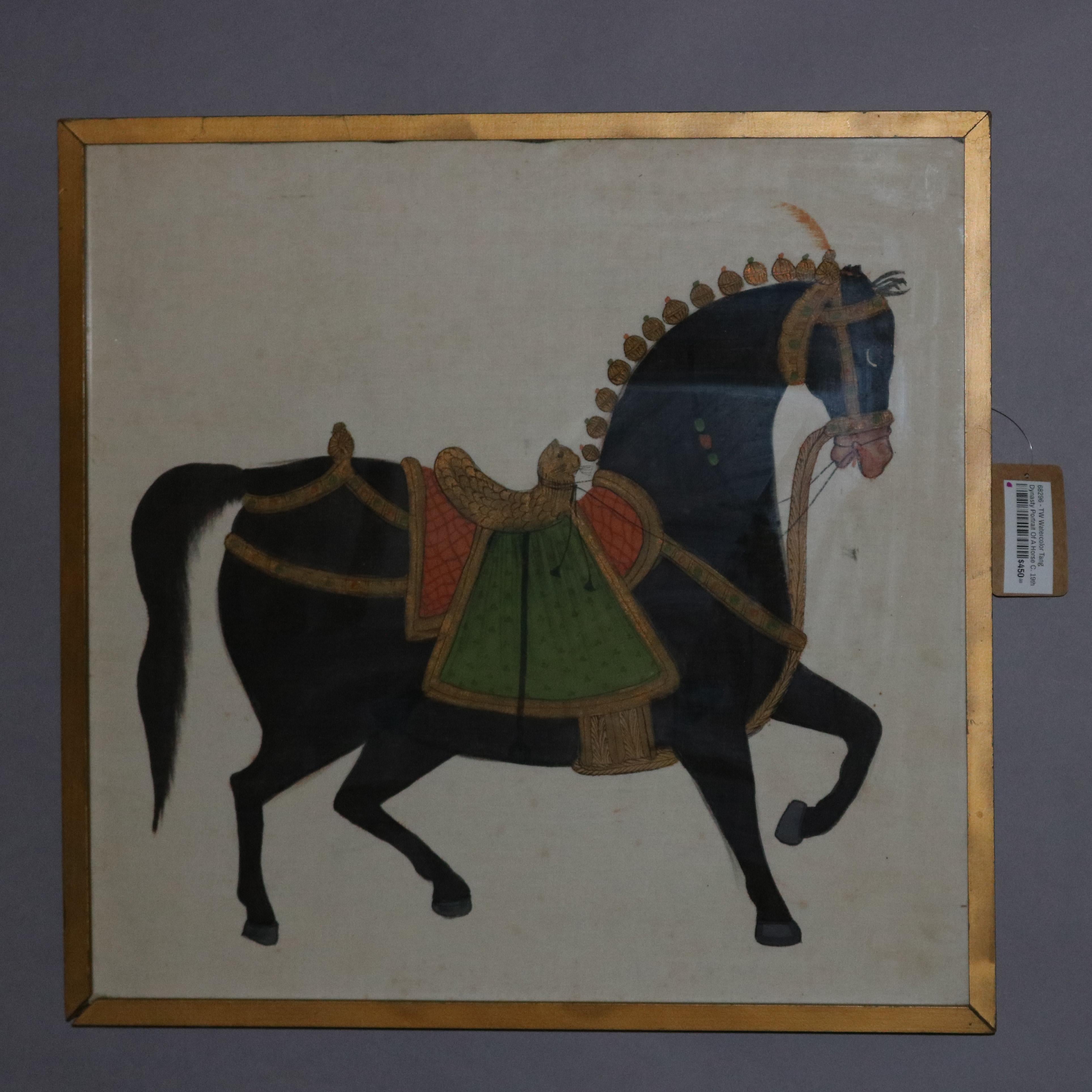 Antique Chinese Tang Dynasty Horse Portrait Watercolor Painting, 19th Century 3