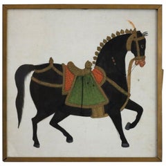 Antique Chinese Tang Dynasty Horse Portrait Watercolor Painting, 19th Century