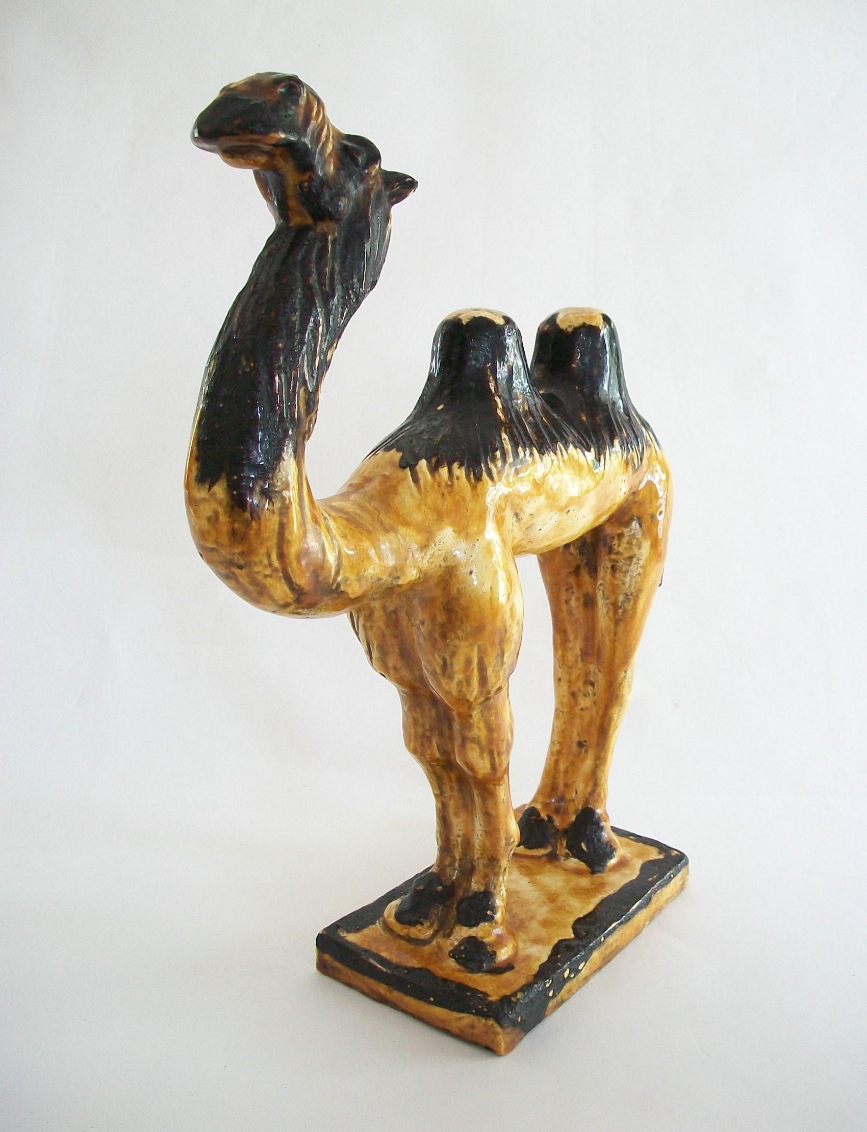 20th Century Antique Chinese Tang Style Glazed Terracotta Bactrian Camel Figure For Sale