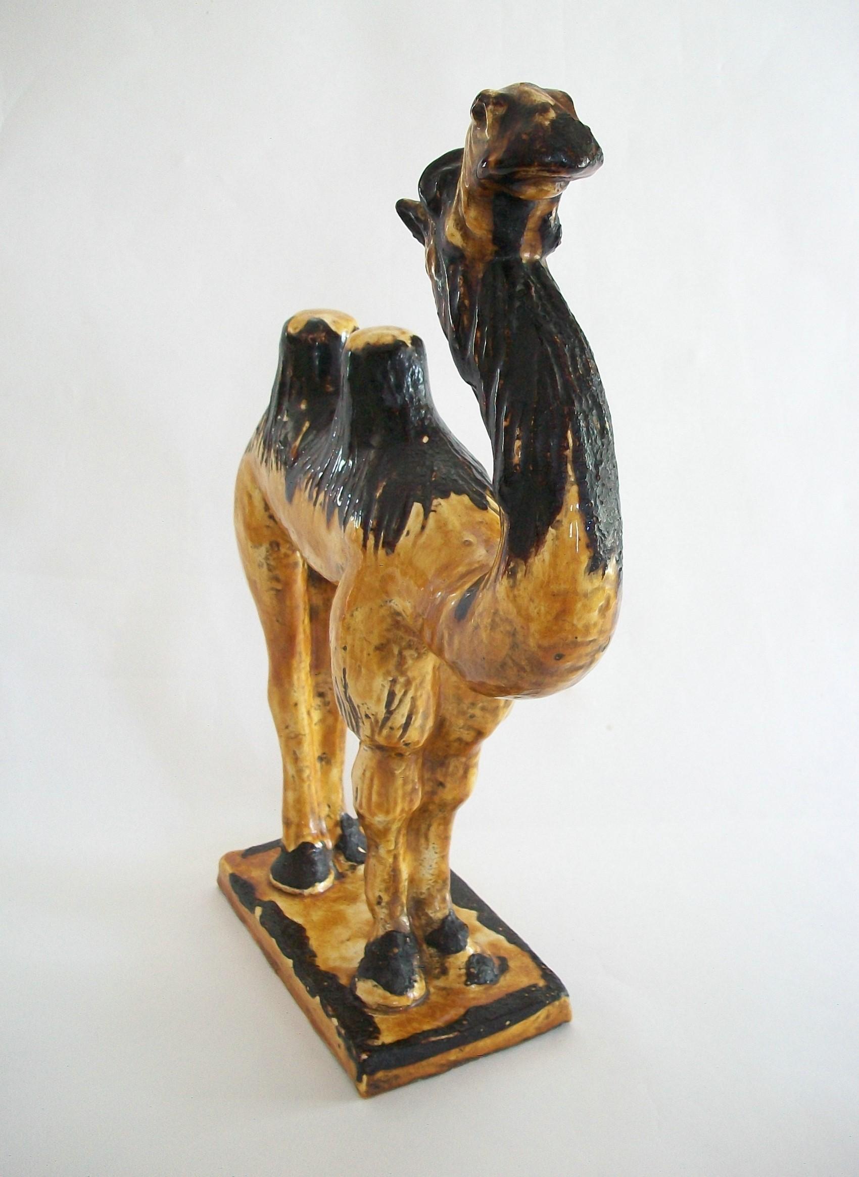 Antique Chinese Tang Style Glazed Terracotta Bactrian Camel Figure For Sale 3