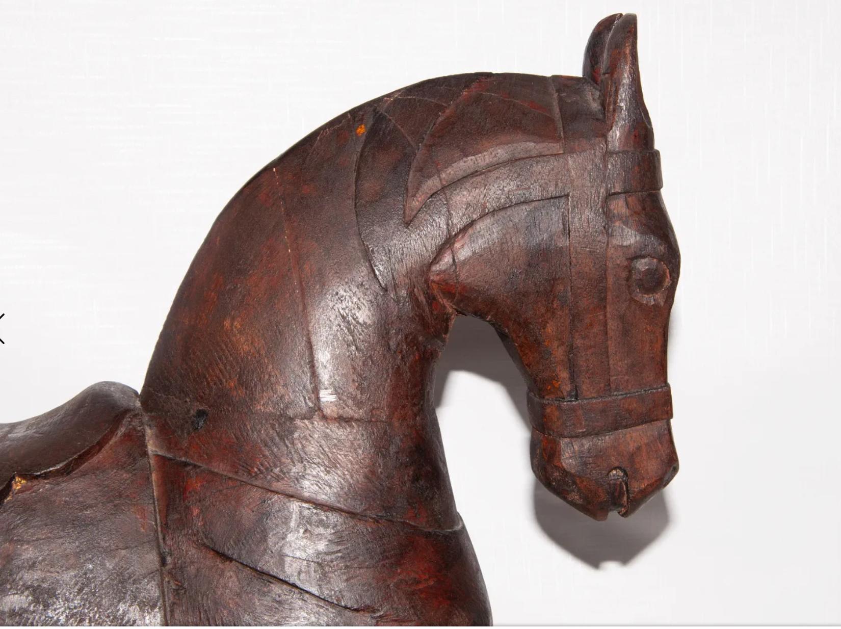 18th Century and Earlier Antique Chinese Tang Style Carved Wood Horse on Modern Lucite Stand
