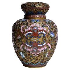Antique Chinese Tea Caddy Cloisonne Enamels on Copper 19th century