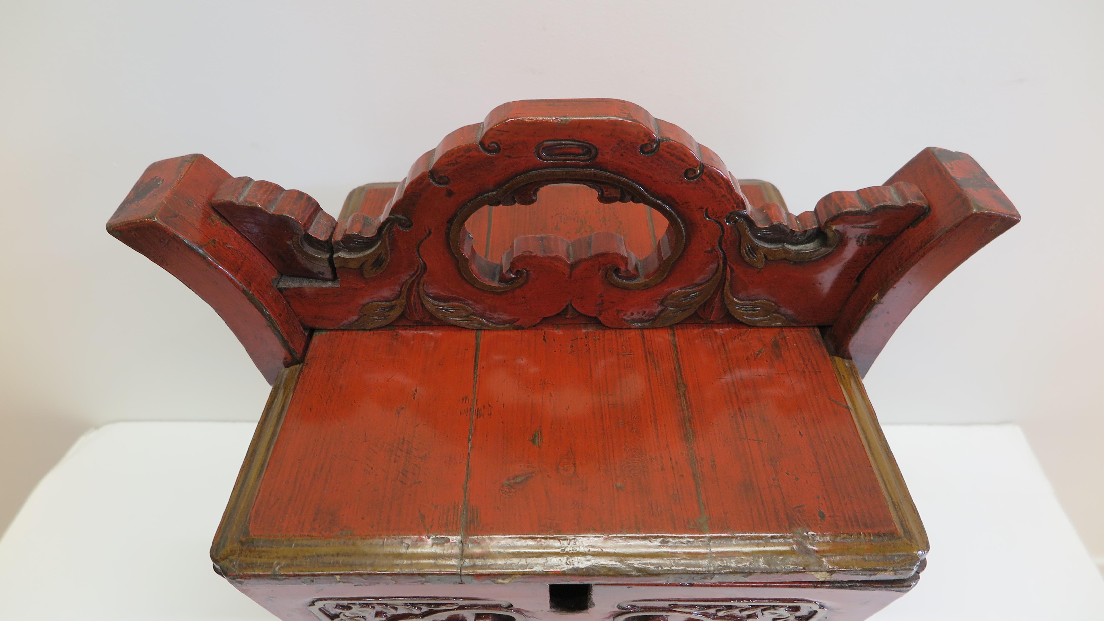 Carved Antique Chinese Tea Pot Caddy For Sale