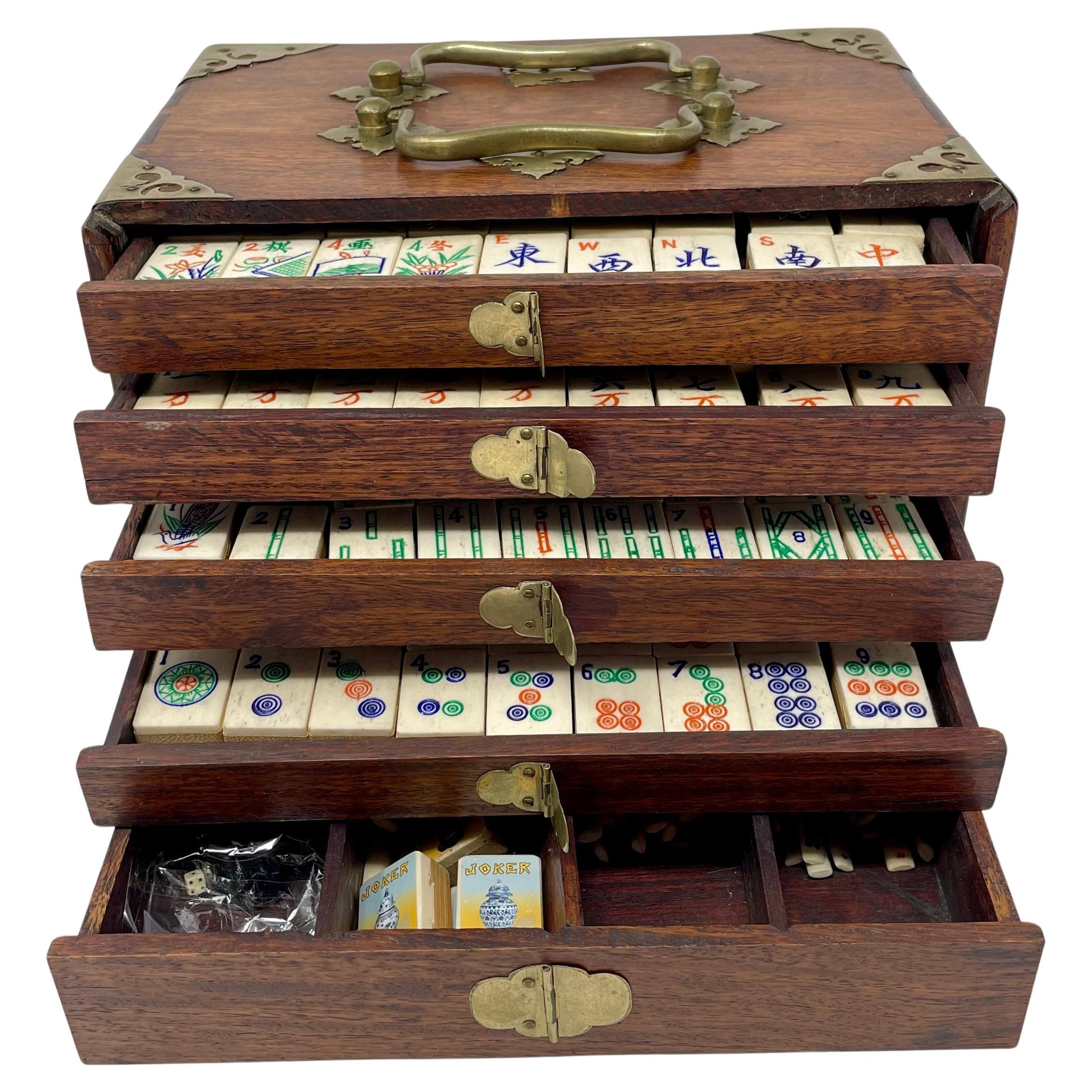 Antique Chinese Teakwood Mahjong Game Set, Circa 1920's. 3