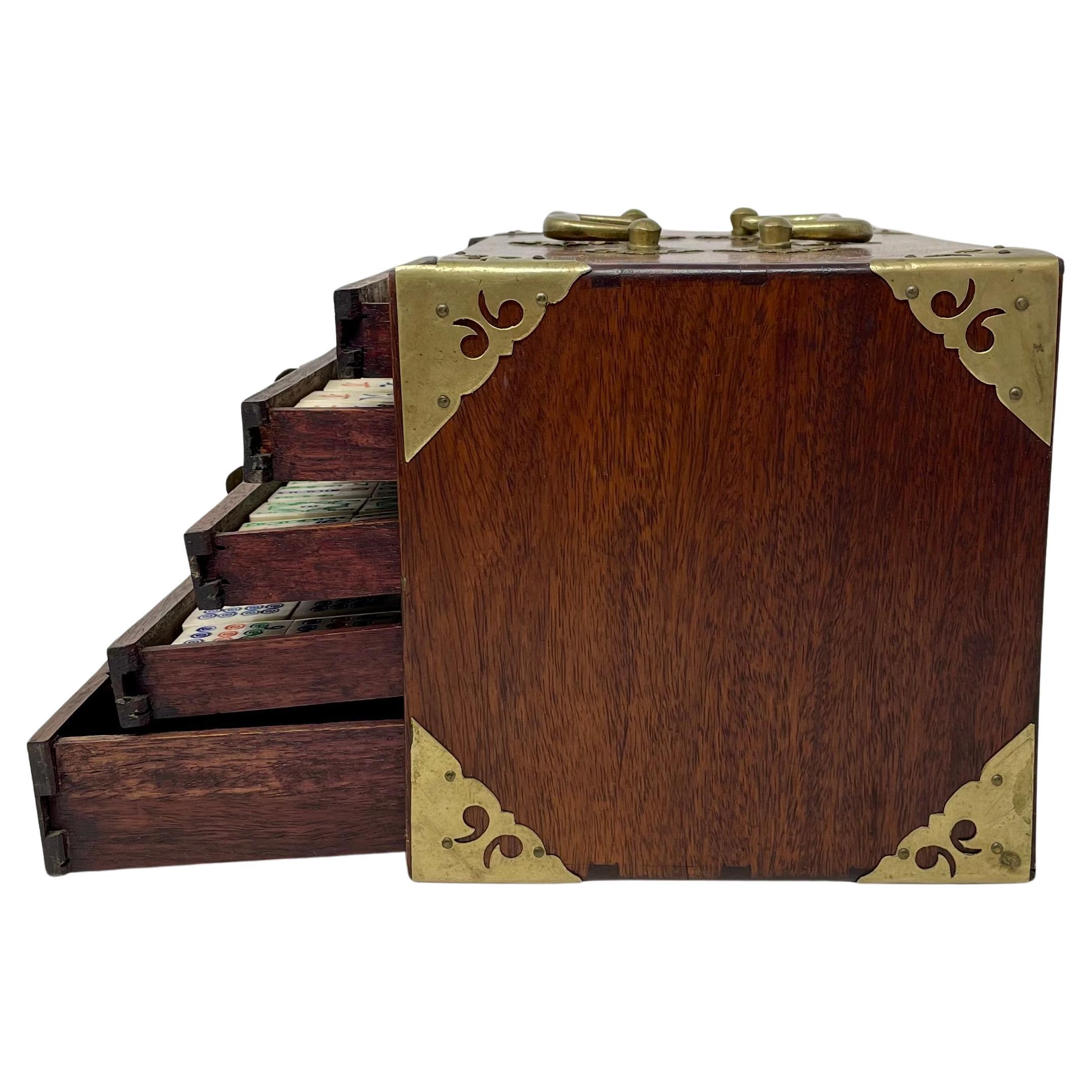 Antique Chinese Teakwood Mahjong Game Set, Circa 1920's. 4