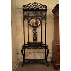 Antique Chinese Teakwood Porte-Manteau 'Hall Tree' with Small Mirror, circa 1880