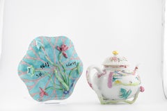 Antique Chinese Teapot and Pattipan with Relief Flowers Yongzheng Porcelain Chin