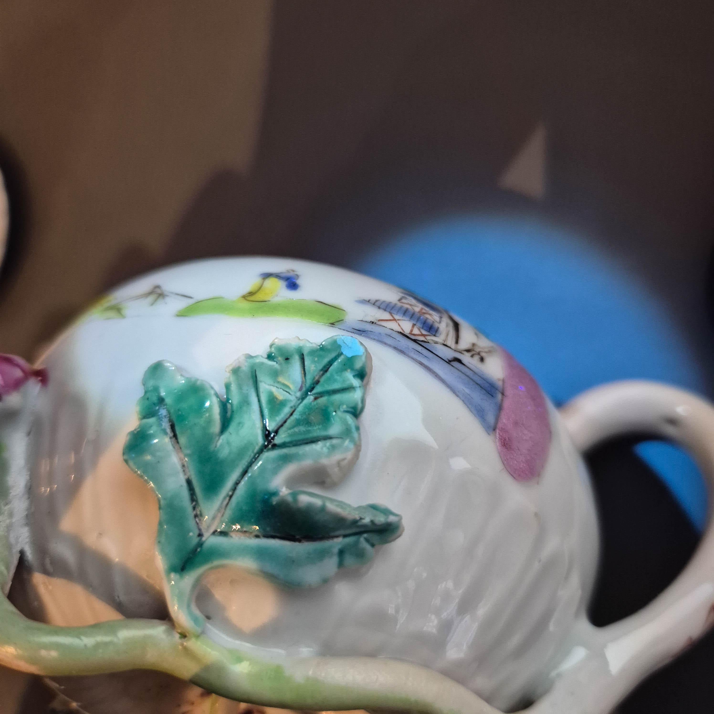 Antique Chinese Teapot and Pattipan with Relief Flowers Yongzheng Porcelain Chin For Sale 2
