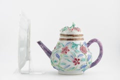 Antique Chinese Teapot and Pattipan with Relief Flowers Yongzheng Porcelain