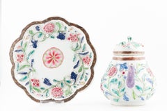 Antique Chinese Teapot and Pattipan with Relief Flowers Yongzheng Porcelain