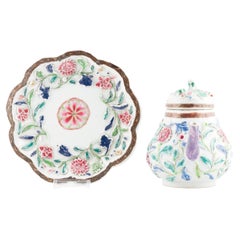 Antique Chinese Teapot and Pattipan with Relief Flowers Yongzheng Porcelain