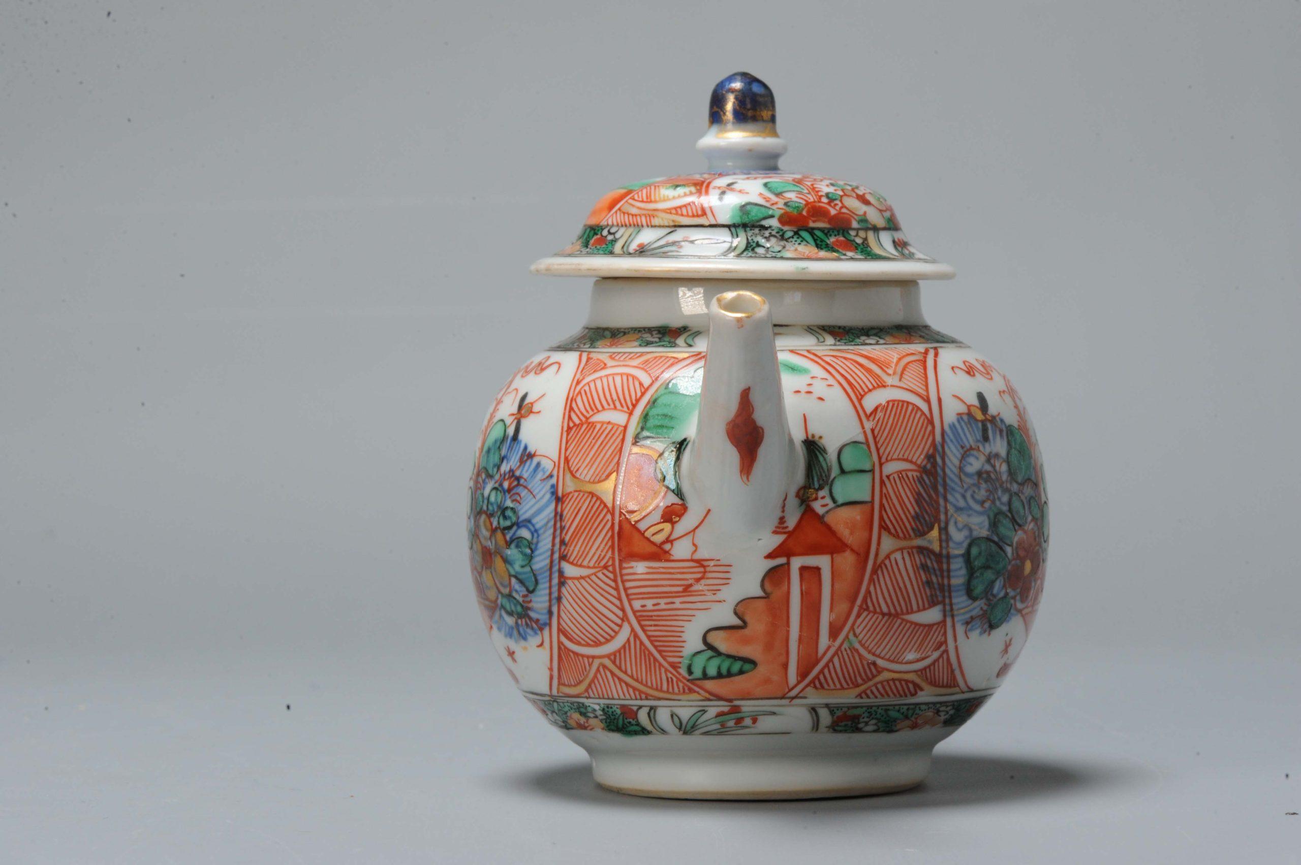 A very nicely decorated Kangxi or Yongzheng Teapot. Rare teapot in the family of Amsterdam Bont. Dating to 1st half of the 18th century

Amsterdams Bont

A relatively unknown niche of Chinese porcelain from ca 1680-1740 that was partly decorated in