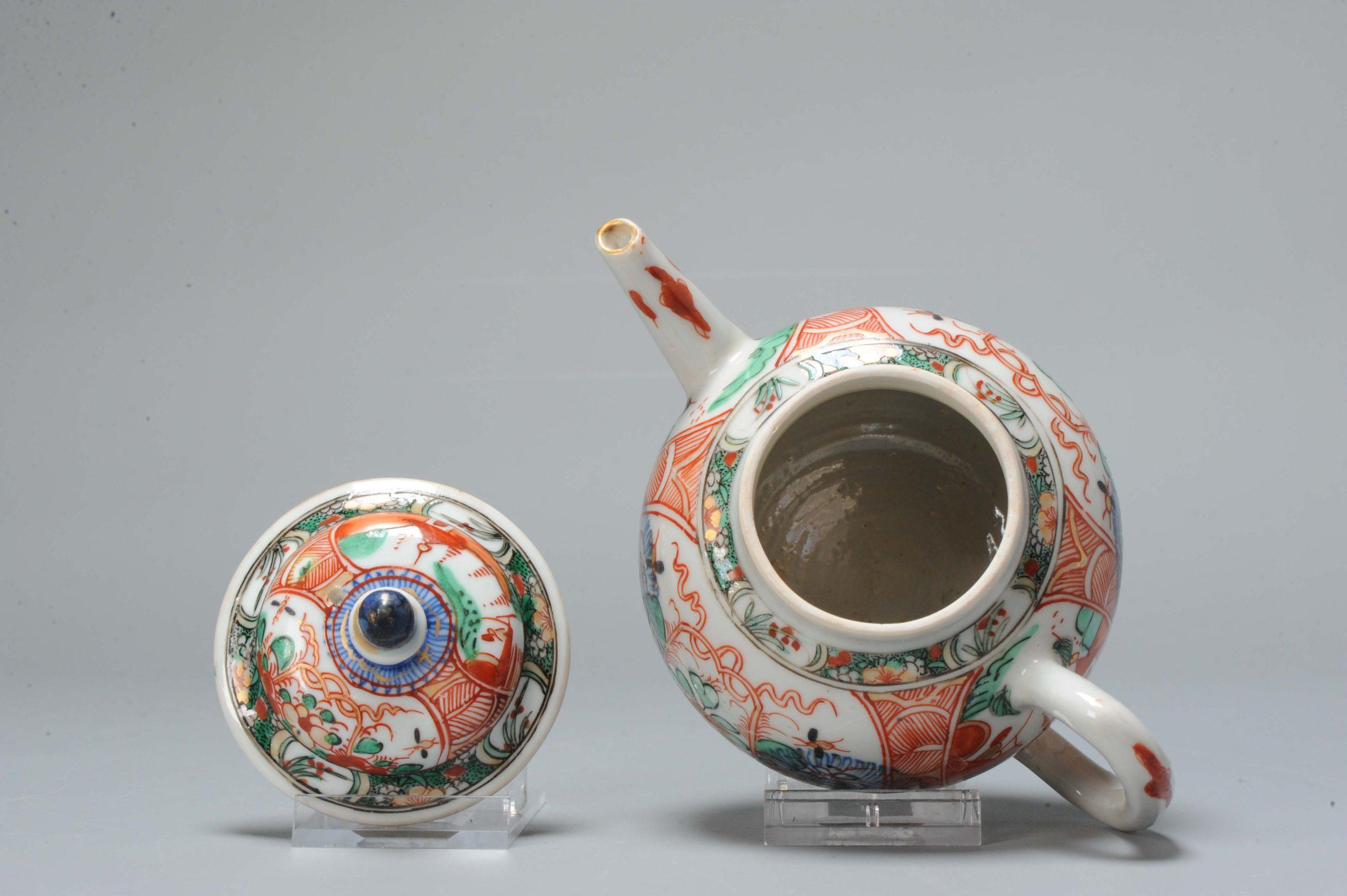Porcelain Antique Chinese Teapot Kangxi/Yongzheng Imari Amsterdam Bont Qing For Sale