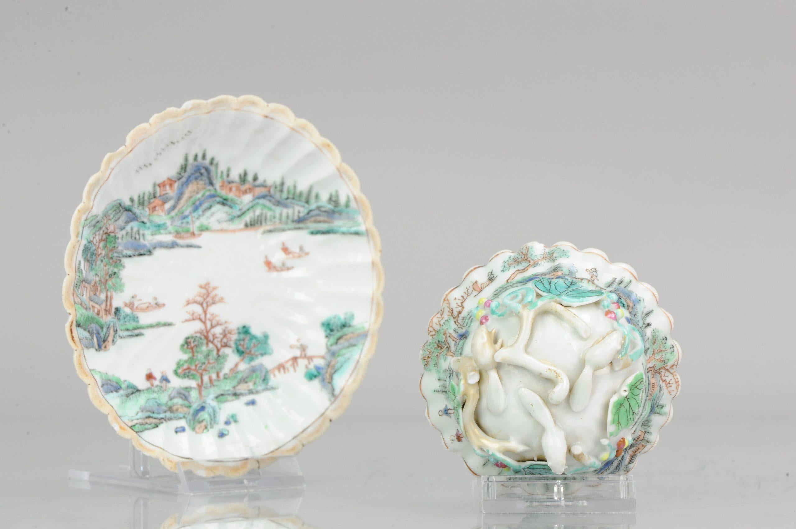 Antique Chinese Cup Saucer Yongzheng/Qianlong Relief Landscape Tea Bowl Qing For Sale 6