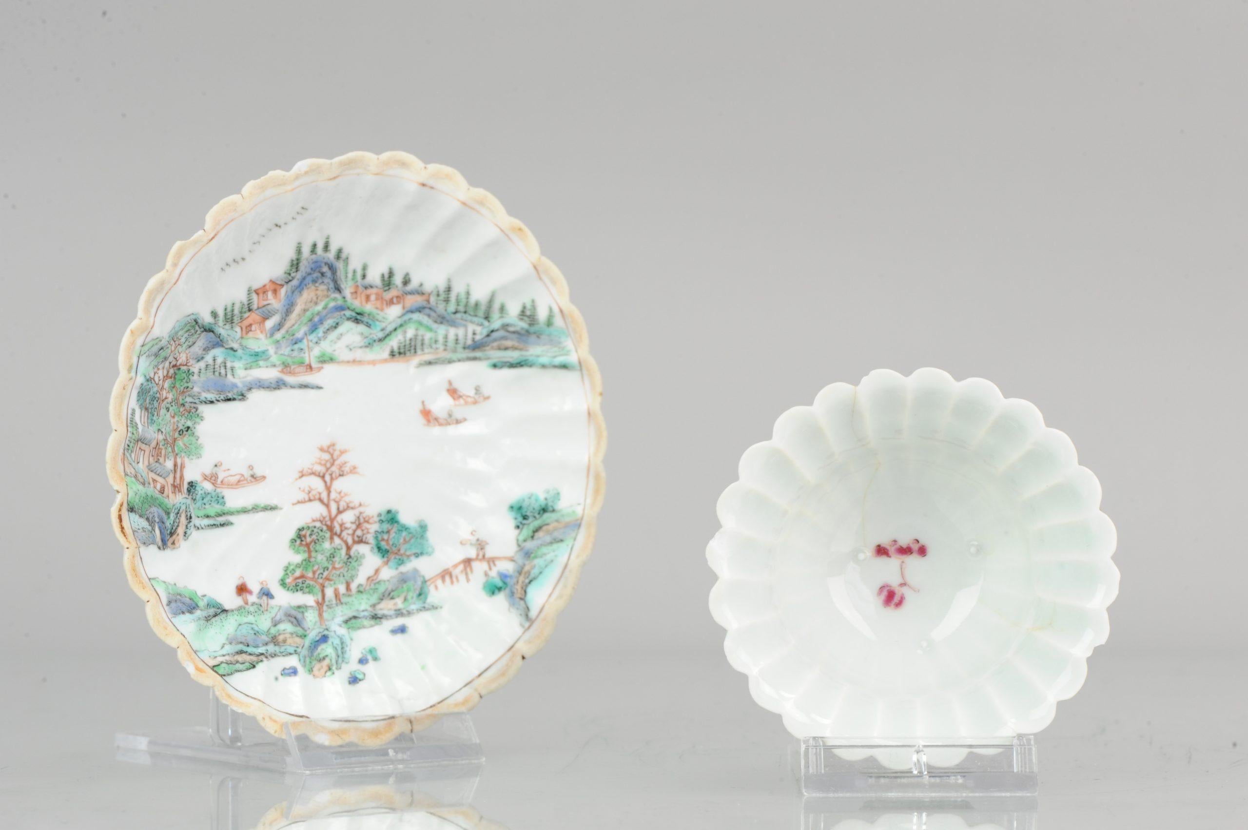 Antique Chinese Cup Saucer Yongzheng/Qianlong Relief Landscape Tea Bowl Qing For Sale 3