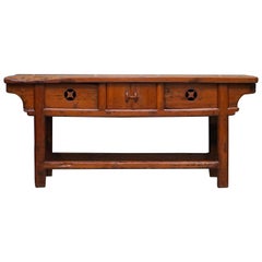 Antique Chinese Temple Alter Sideboard with Cupboards in Solid Teak Reddish