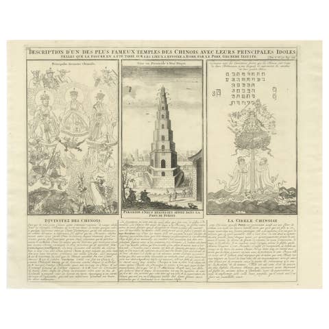 Antique Chinese Temple & Pagoda Engraving — Chatelain, 1719