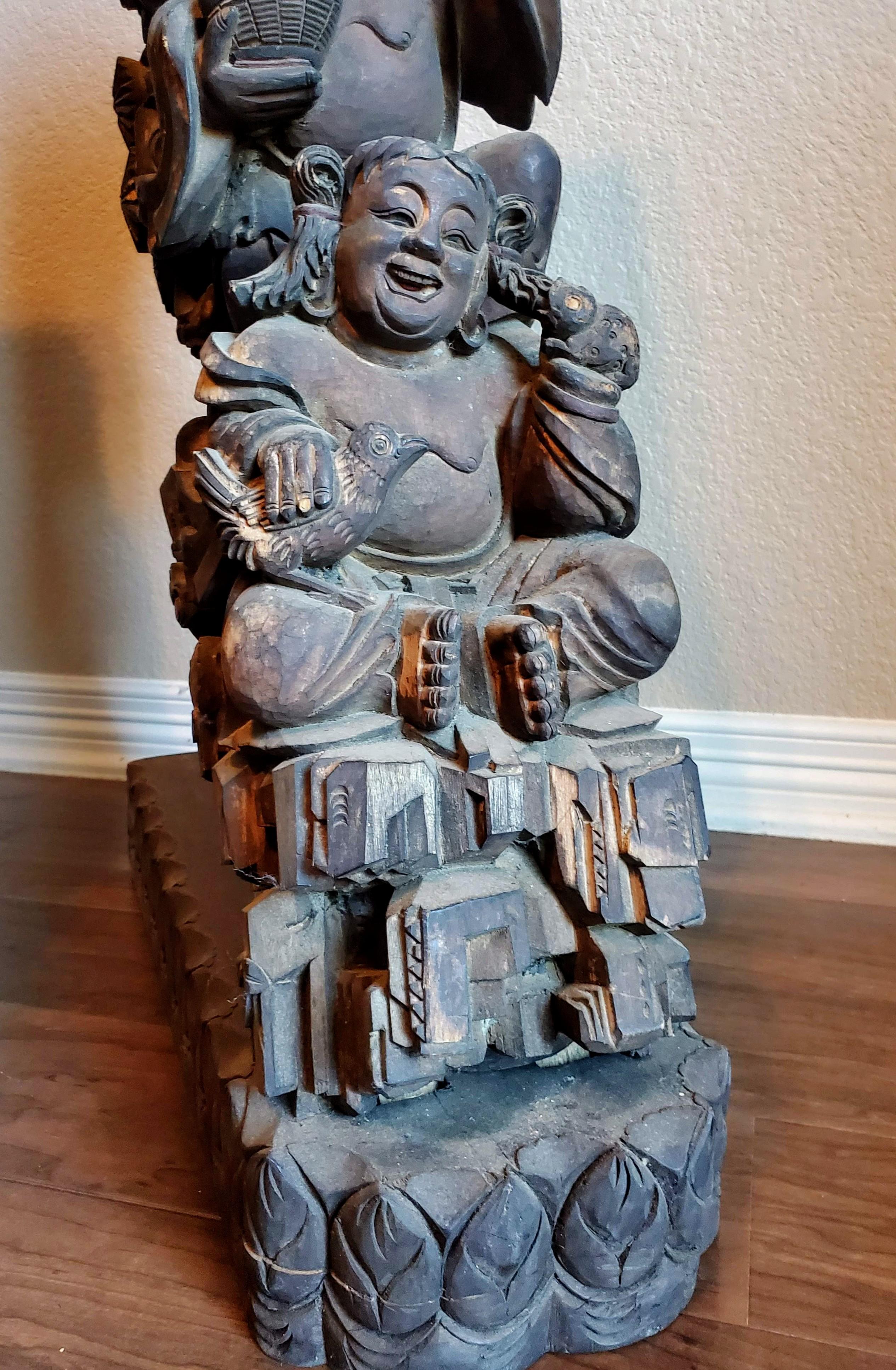 19th Century Chinese Temple Architectural Corbel Carved Sculpture Pair  For Sale 13