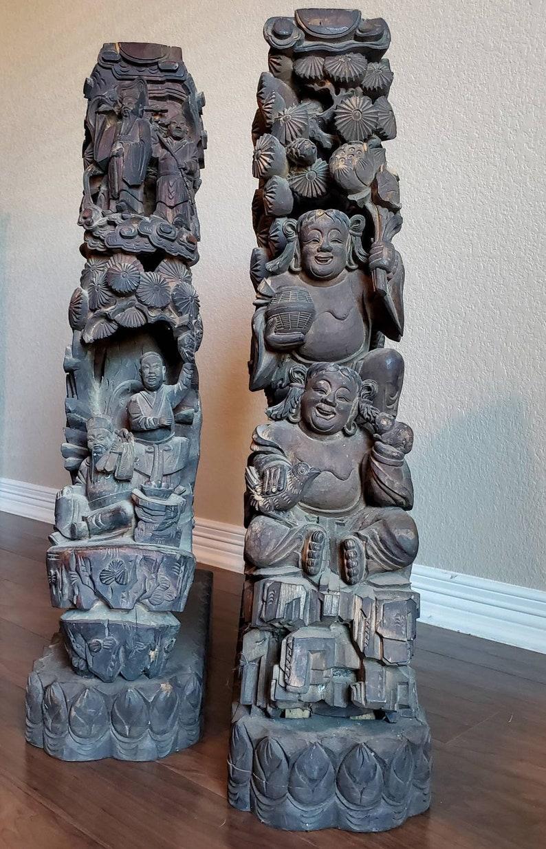 Chinese Export 19th Century Chinese Temple Architectural Corbel Carved Sculpture Pair  For Sale