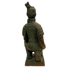 Antique Chinese Terracotta Bronze Finish Army Kneeling Warrior Sculpture
