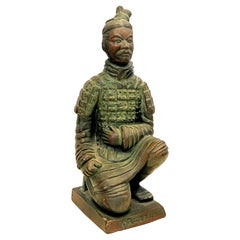 Antique Chinese Terracotta Bronze Finish Army Kneeling Warrior Sculpture