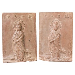 Antique Chinese Terracotta Quan Yin Figures, Carved, 18th Century Pair