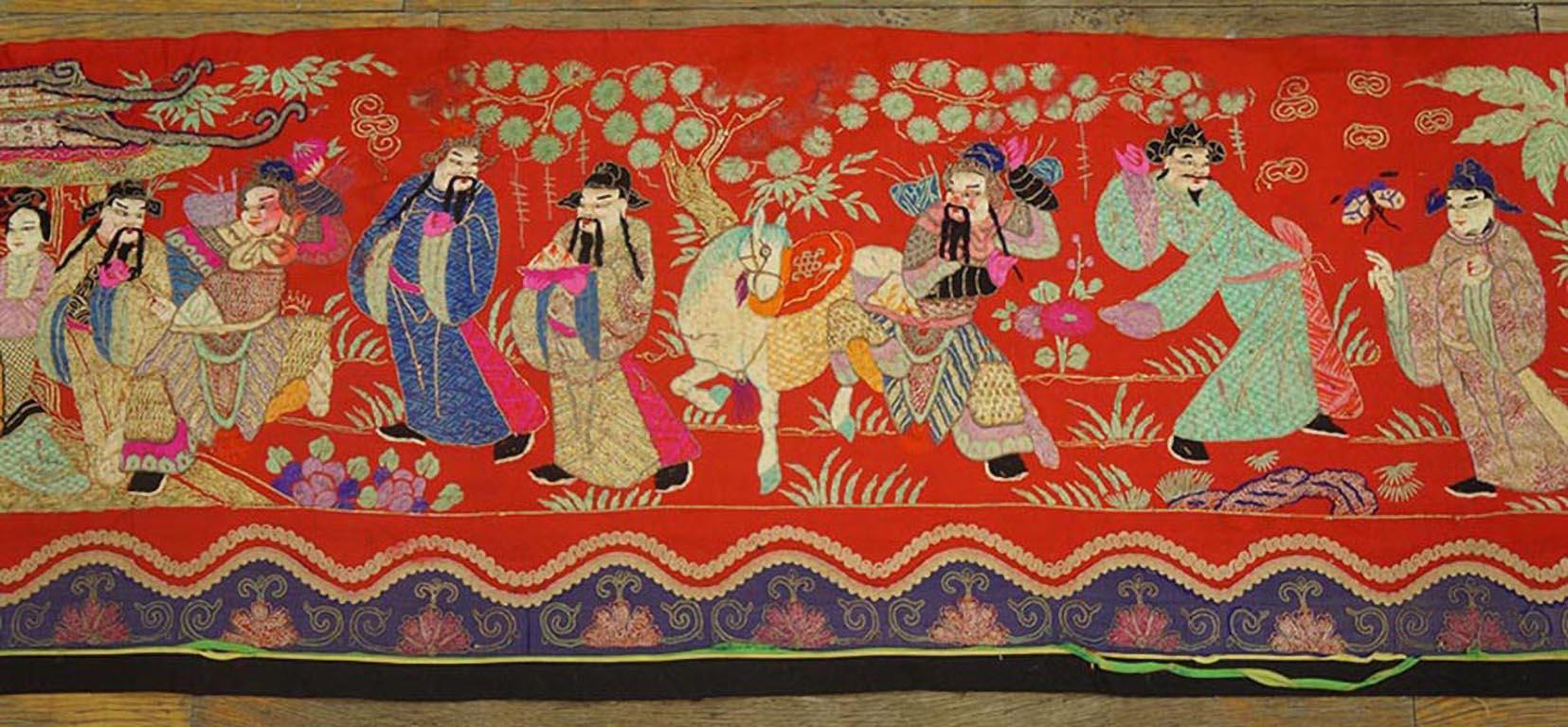 Late 19th Century Silk & Gold Thread Chinese Embroidery (1'6