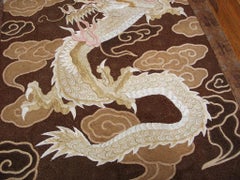 1890s Brown Camel Chinese Wool & Silk Dragon Embroidery 2'10" x 4' Wall Hanging