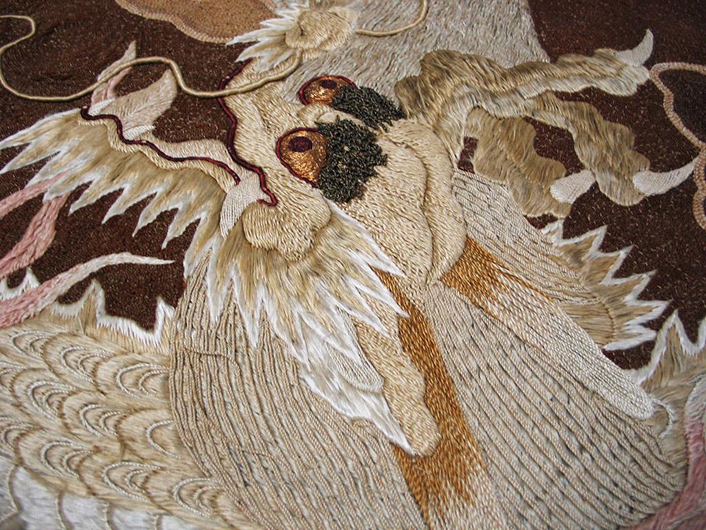 Hand-Woven Late 19th Century Chinese Wool & Silk Dragon Embroidery (2'10