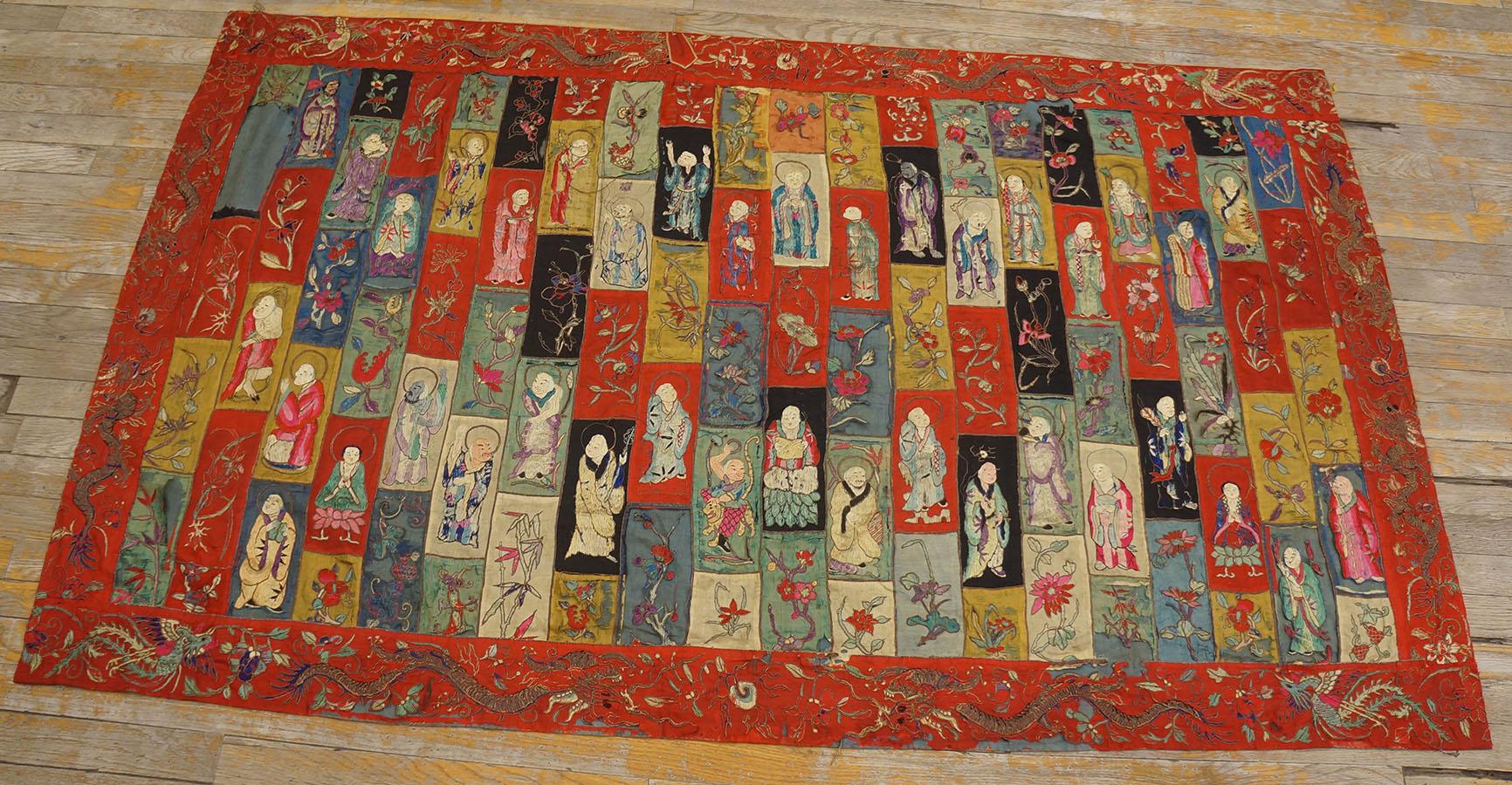 Hand-Woven Mid 19th Century Silk Chinese Buddhist Embroidery ( 3' 6'' x 6' 2''- 106 x 188 ) For Sale