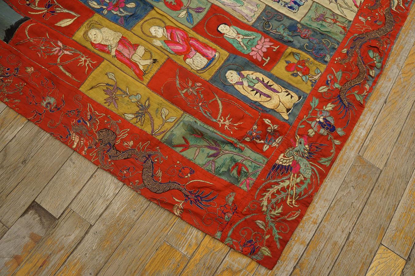 Mid 19th Century Silk Chinese Buddhist Embroidery ( 3' 6'' x 6' 2''- 106 x 188 ) For Sale 4