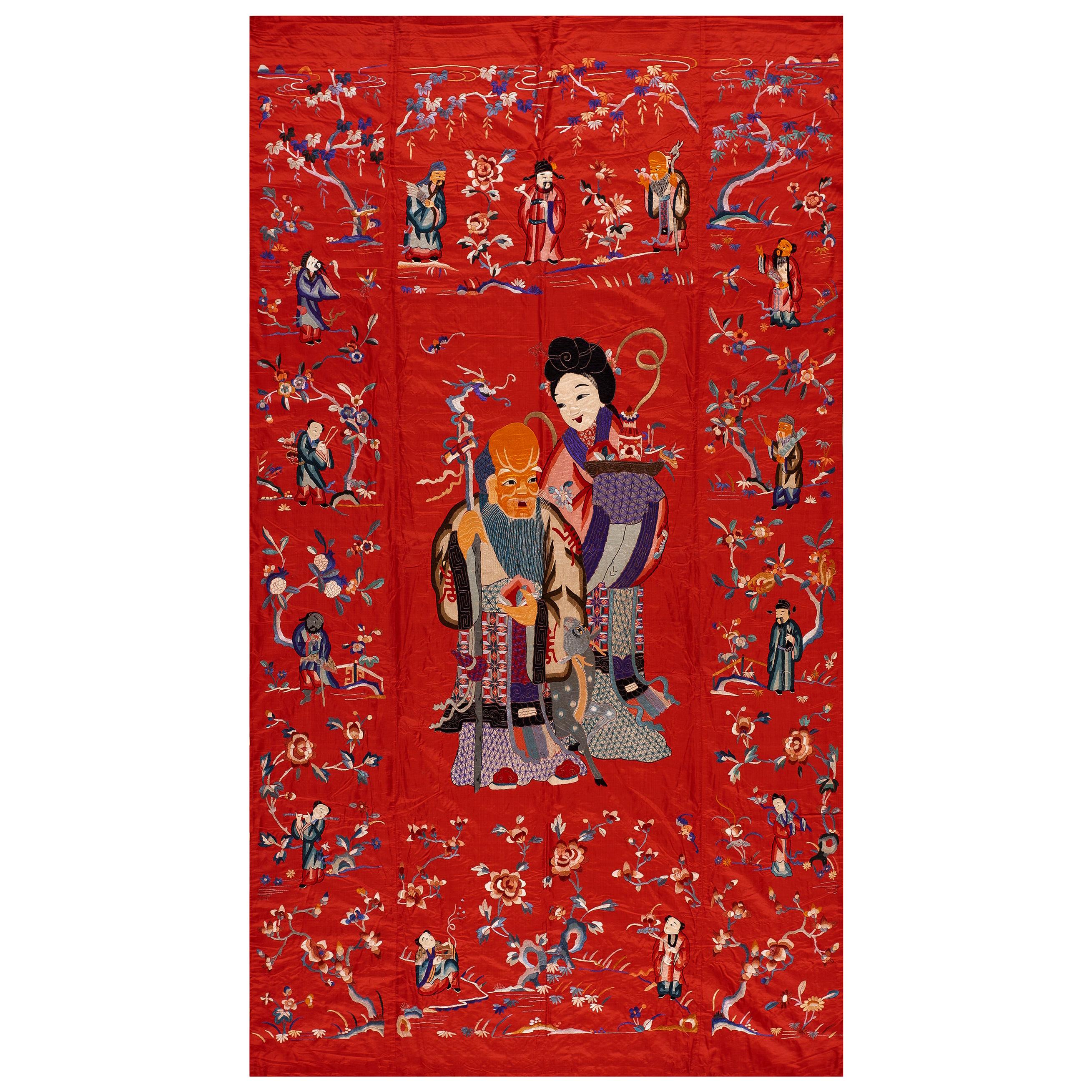 Textile chinois ancien de 4' 3"" x 7' 6""