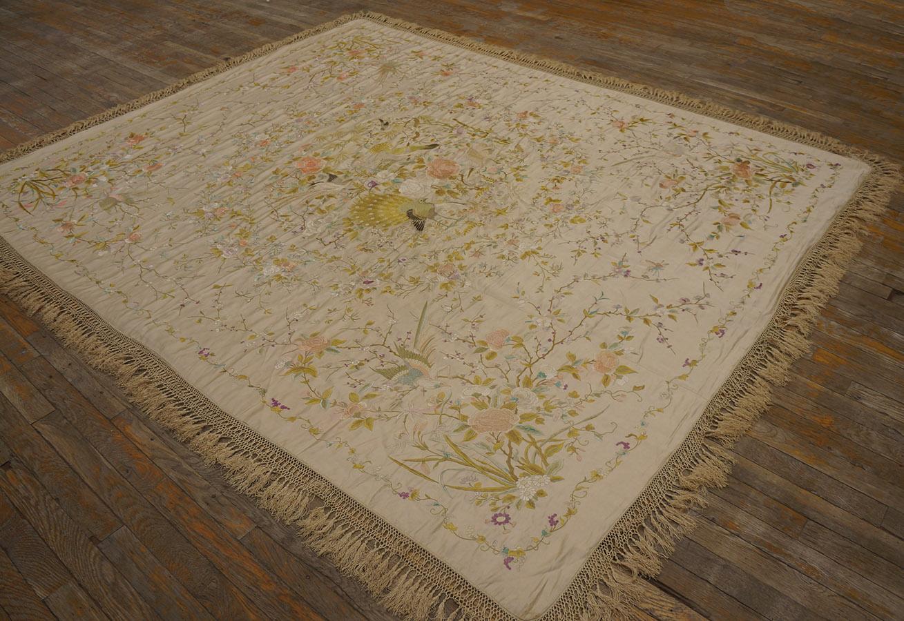 Wool Late 19th Century Chinese Silk Embroidery ( 6'2'' x 9'8''- 188 x 295 ) For Sale