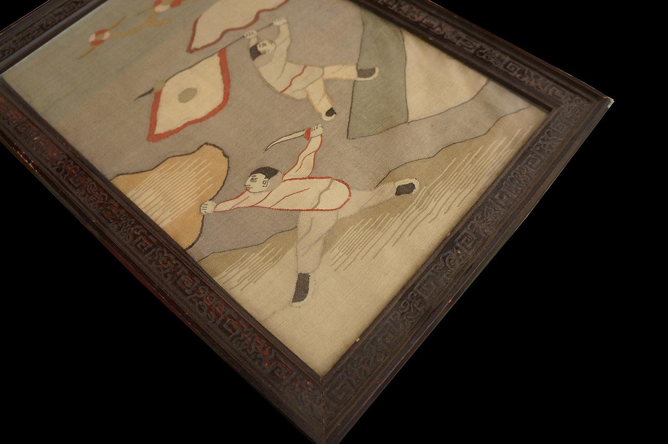 Silk 19th Century Set of 3 Framed Chinese Kesi Textiles ( 1' x 1'3