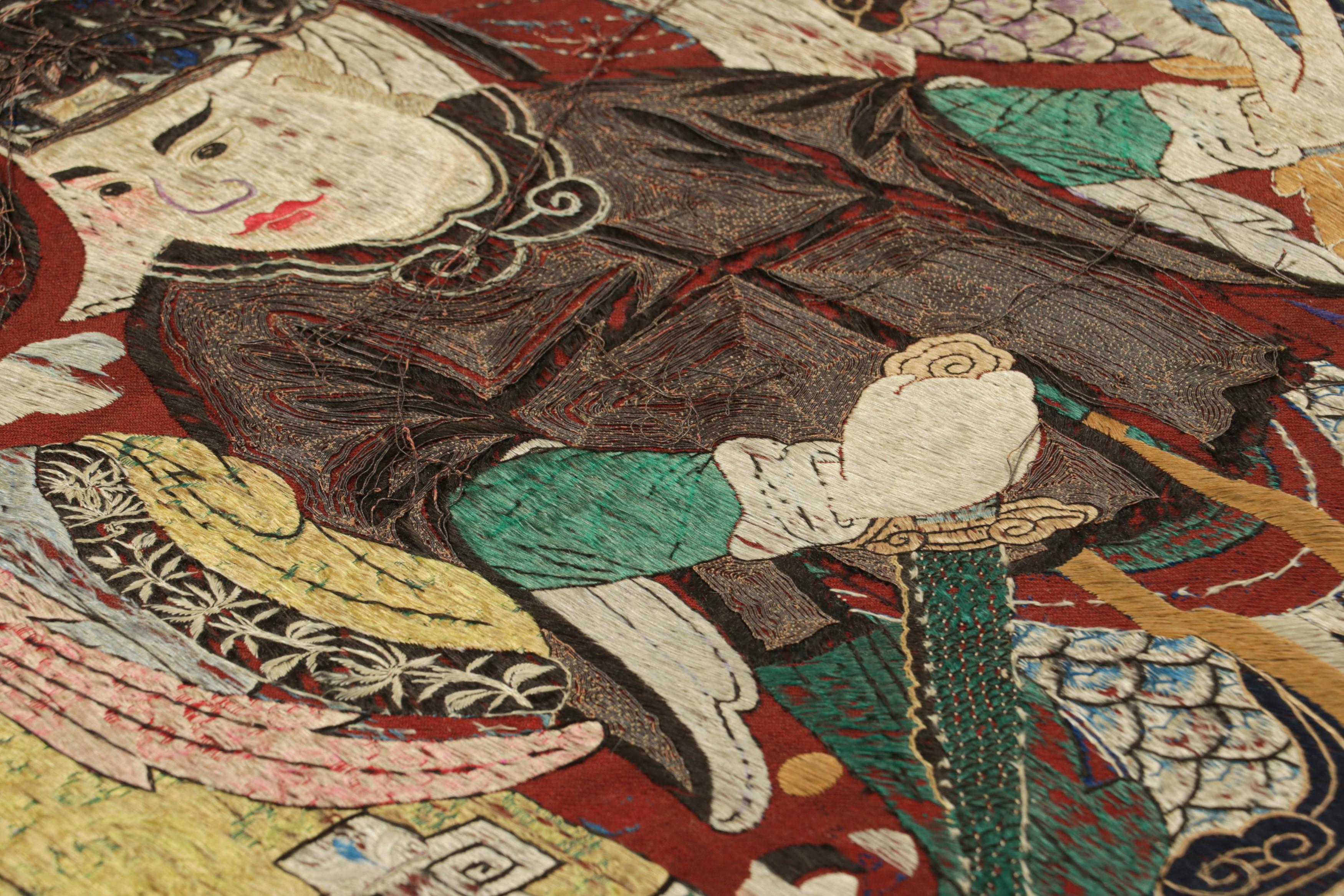 This 2x10 antique Chinese textile runner is an incredibly rare and exciting new curation from Rug & Kilim—an early 19th century embroidery panel with a bold pictorial design, handwoven in silk and originating from China circa 1810-1820.

On the