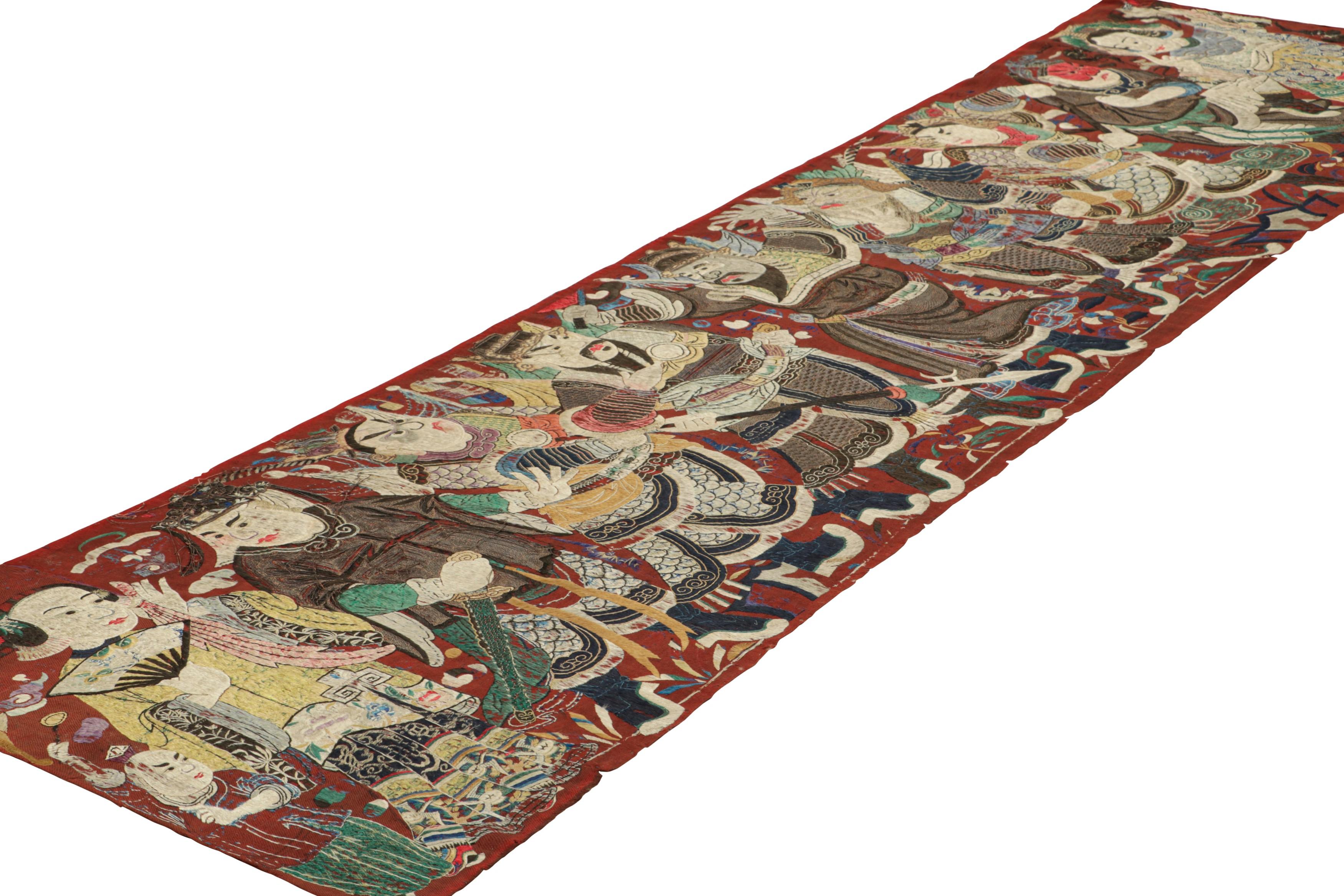 Antique Chinese Textile Runner in Red with Opera Pictorials  Rug & Kilim In Good Condition For Sale In Long Island City, NY