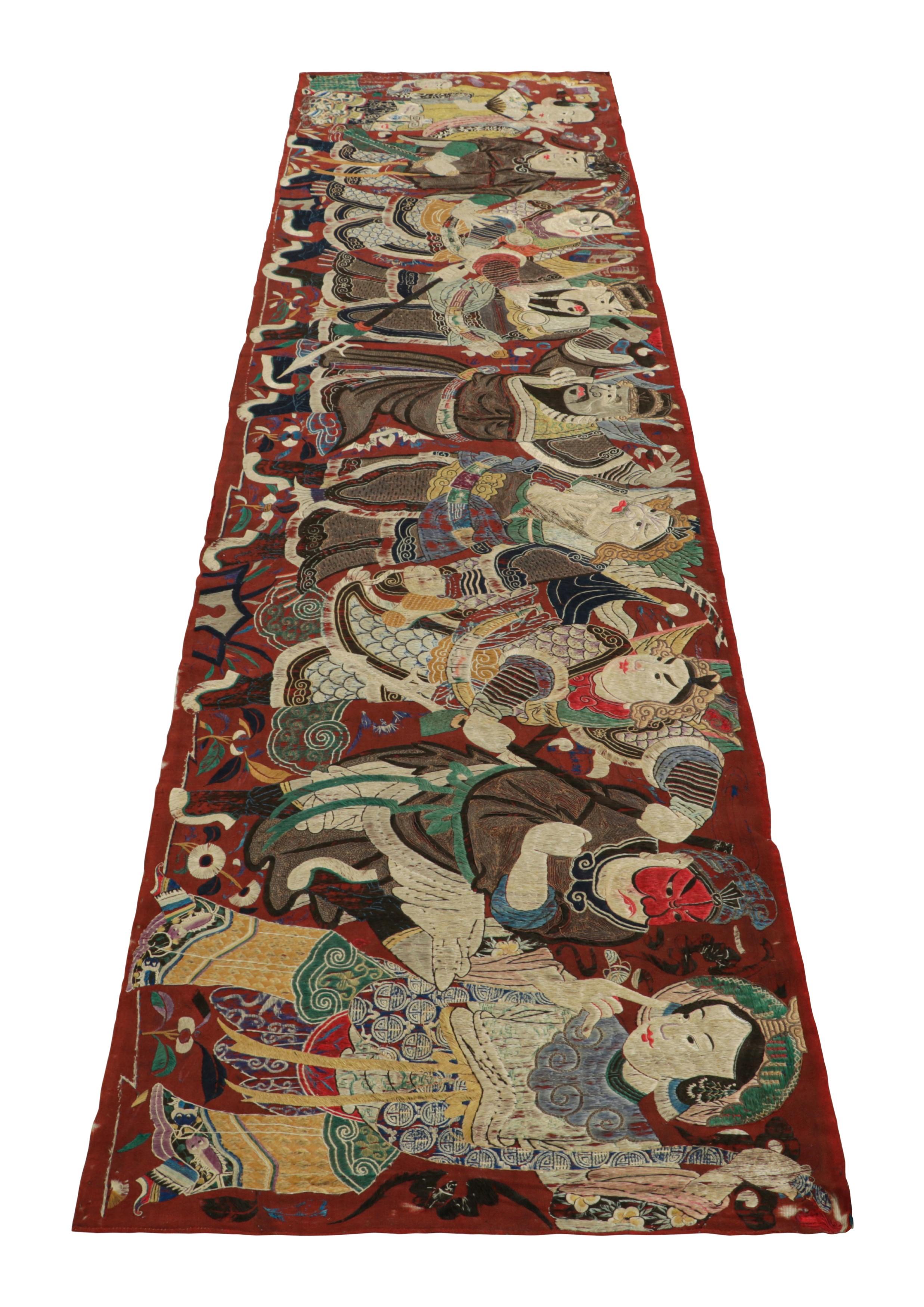 Early 19th Century Antique Chinese Textile Runner in Red with Opera Pictorials  Rug & Kilim For Sale