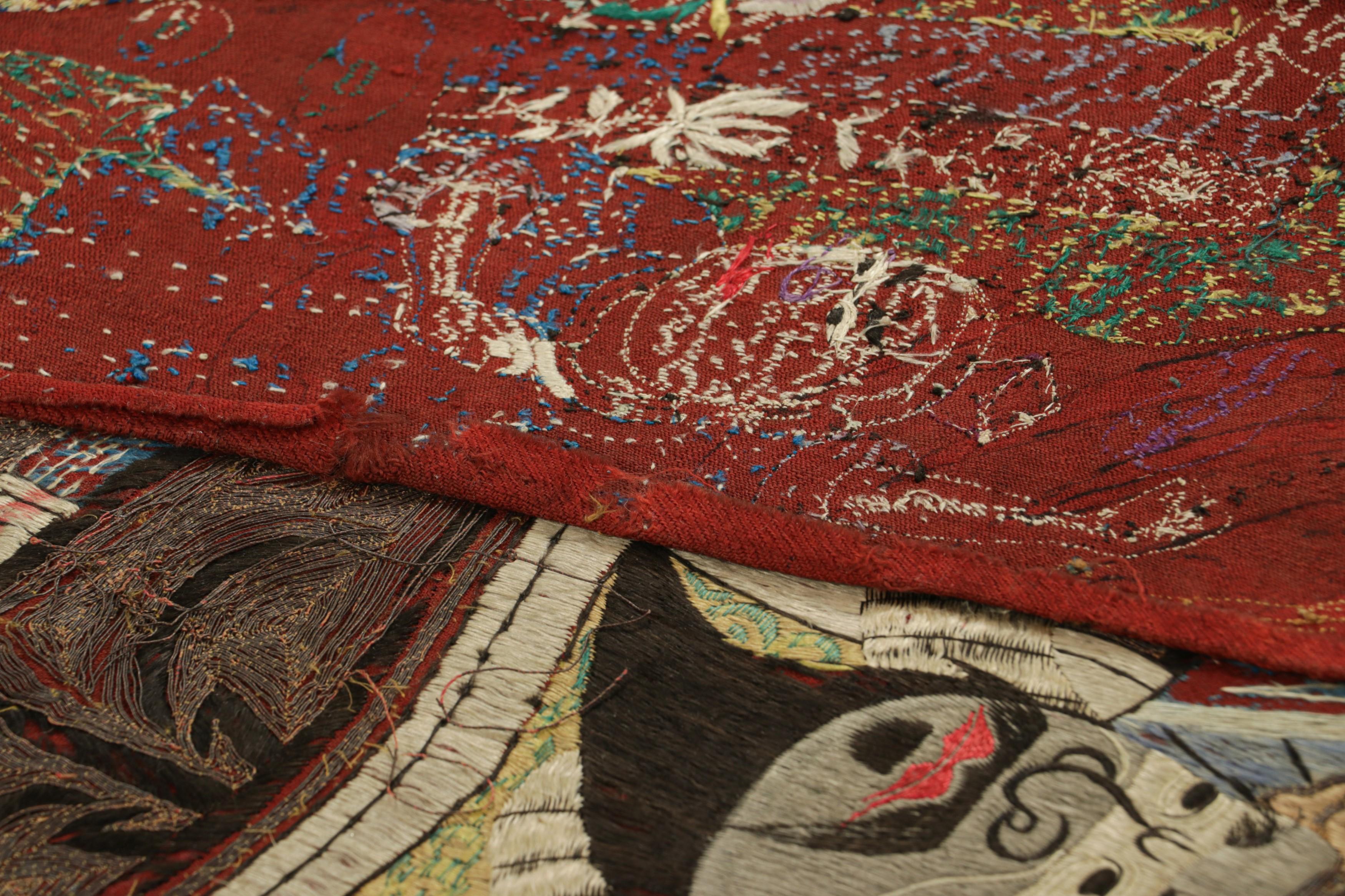 Antique Chinese Textile Runner in Red with Opera Pictorials  Rug & Kilim For Sale 1