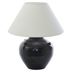 Antique Chinese Textured Black Ceramic Vase Table Lamp