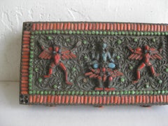 Antique Chinese Tibetan Filigree Brass Trinket Box with Turquoise and Coral