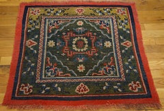 1920s Green Medallion Antique Chinese Tibetan Rug 2'5" x2'9" Knotted Wool Carpet
