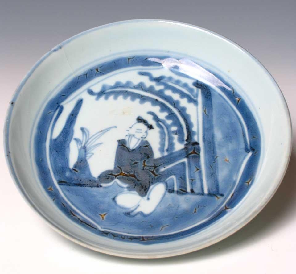 Glazed Antique Chinese “Transitional” Ware Blue and White Plate For Sale