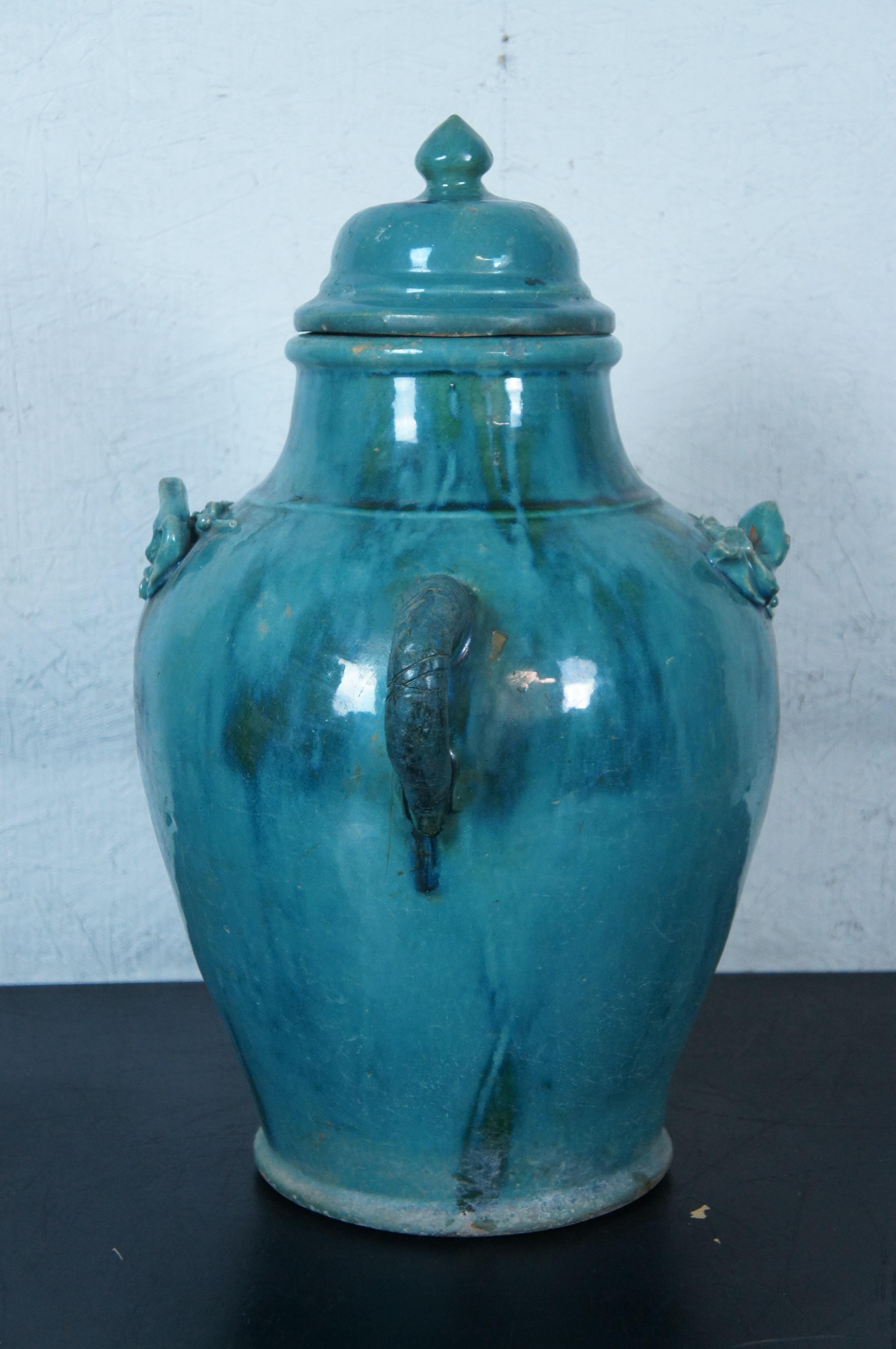 Chinoiserie Antique Chinese Turquoise Green Ceramic Wine Jug Jar Medicine Urn Bottle 19