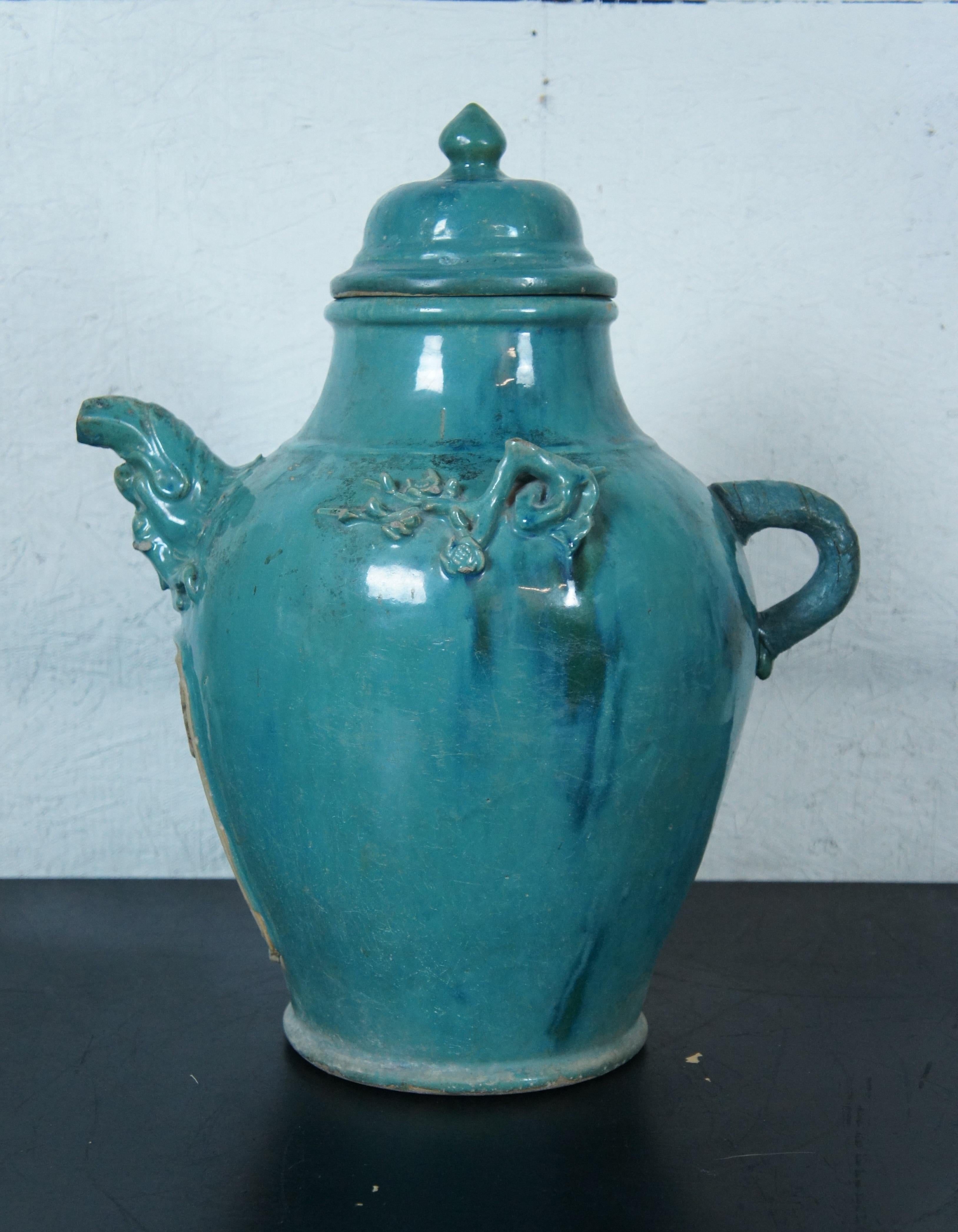 Antique Chinese Turquoise Green Ceramic Wine Jug Jar Medicine Urn Bottle 19