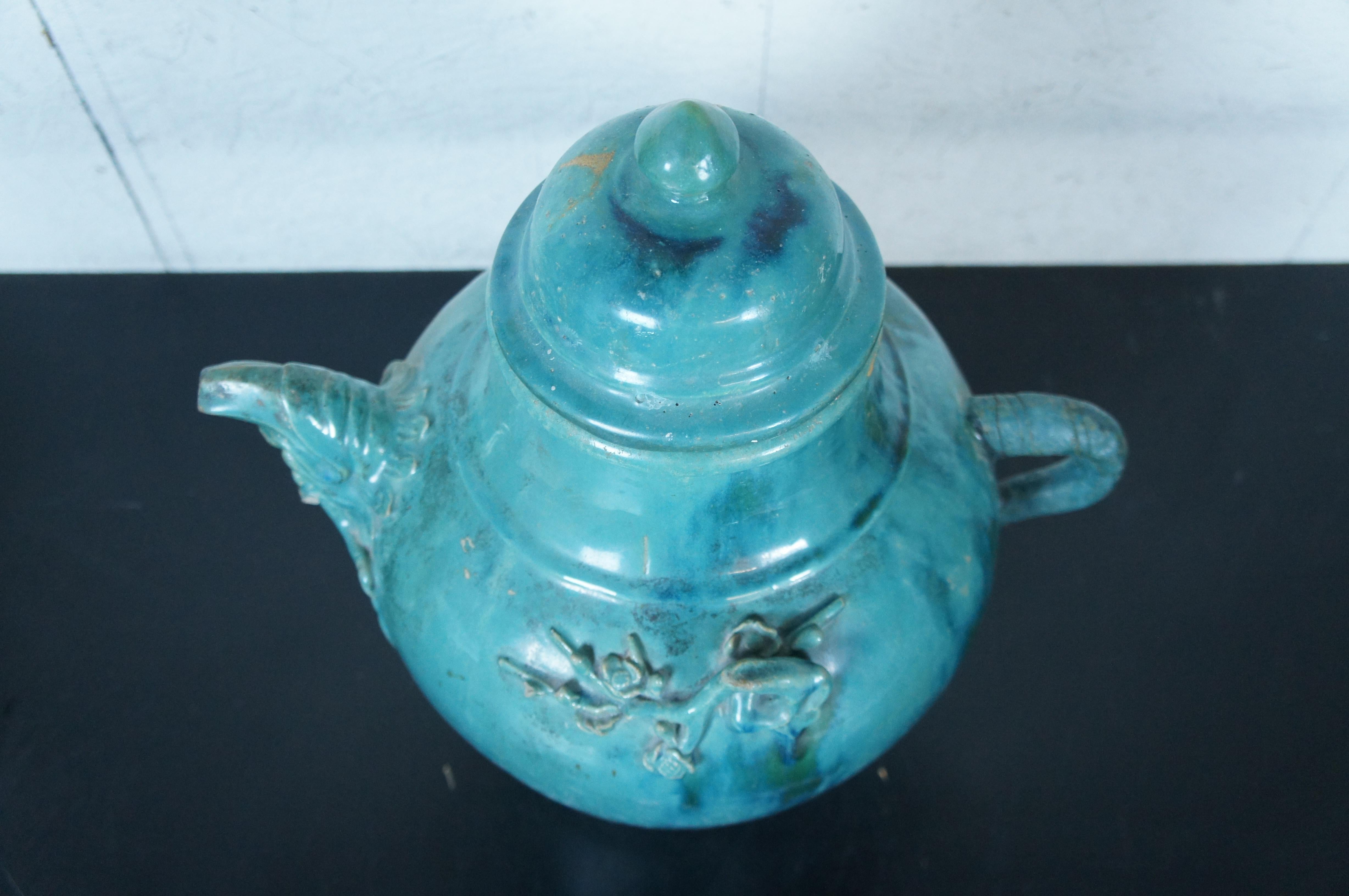 20th Century Antique Chinese Turquoise Green Ceramic Wine Jug Jar Medicine Urn Bottle 19