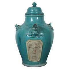 Antique Chinese Turquoise Green Ceramic Wine Jug Jar Medicine Urn Bottle 19"