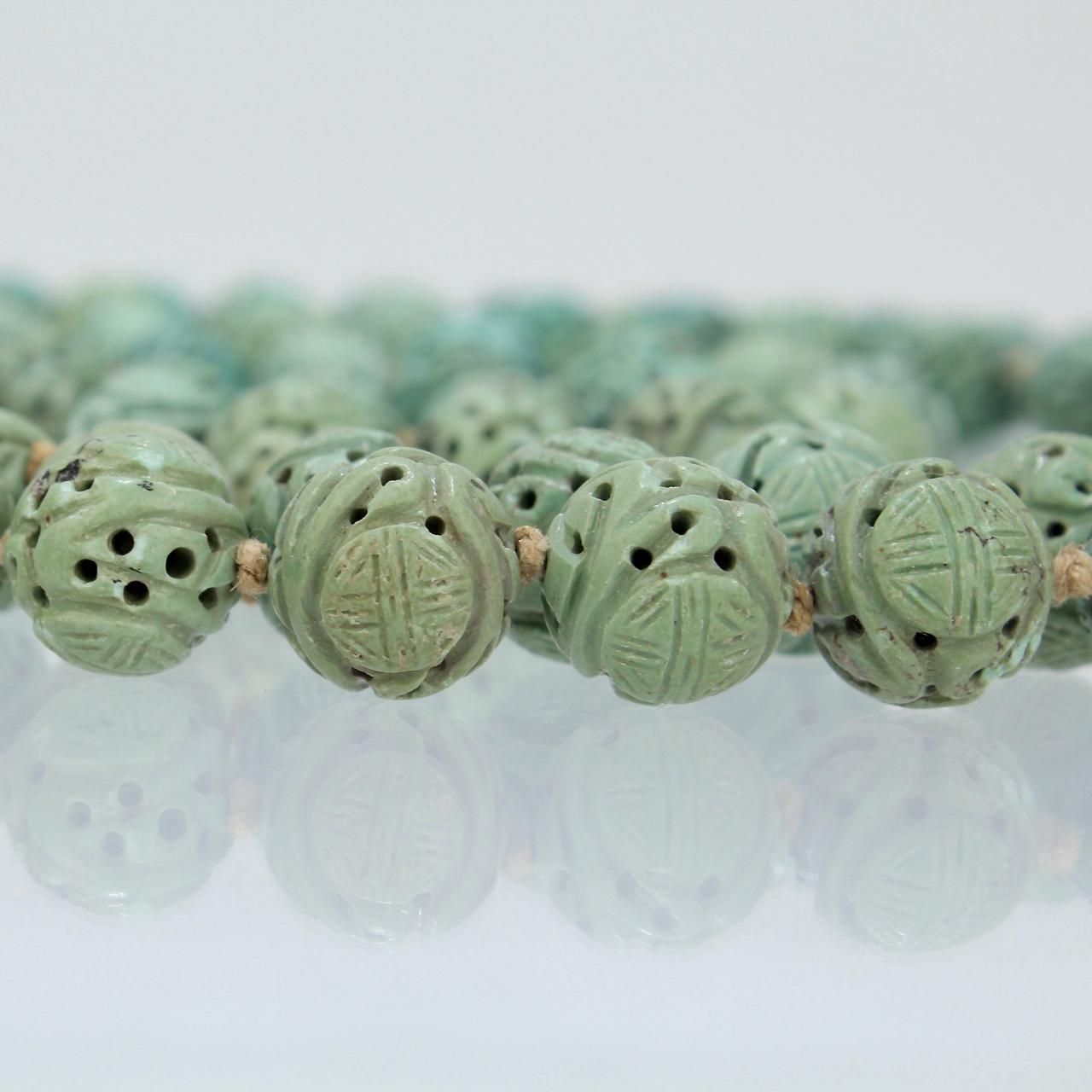 Women's or Men's Antique Chinese Turquoise Shou Bead Necklace