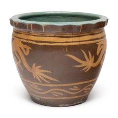 Antique Chinese Twin Dragon Pickling Pot, 19th Century
