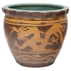 Antique Chinese Twin Dragon Pickling Pot, 19th Century